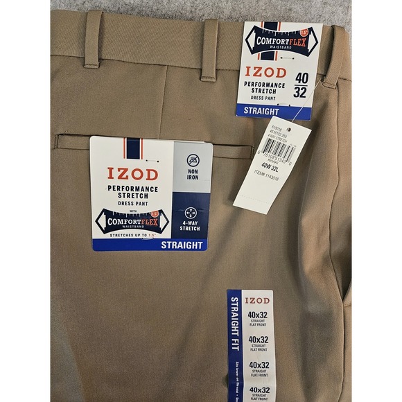 Izod Performance Stretch Dress Pants Men's 40x32 Comfort Flex Straight Beige NEW - Picture 1 of 13